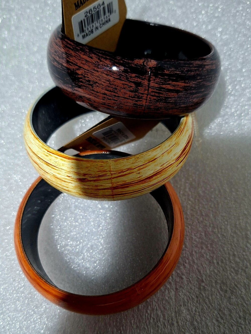 Wood-Effect Stackable Bangle Bracelet Set - Brown, Yellow, Orange